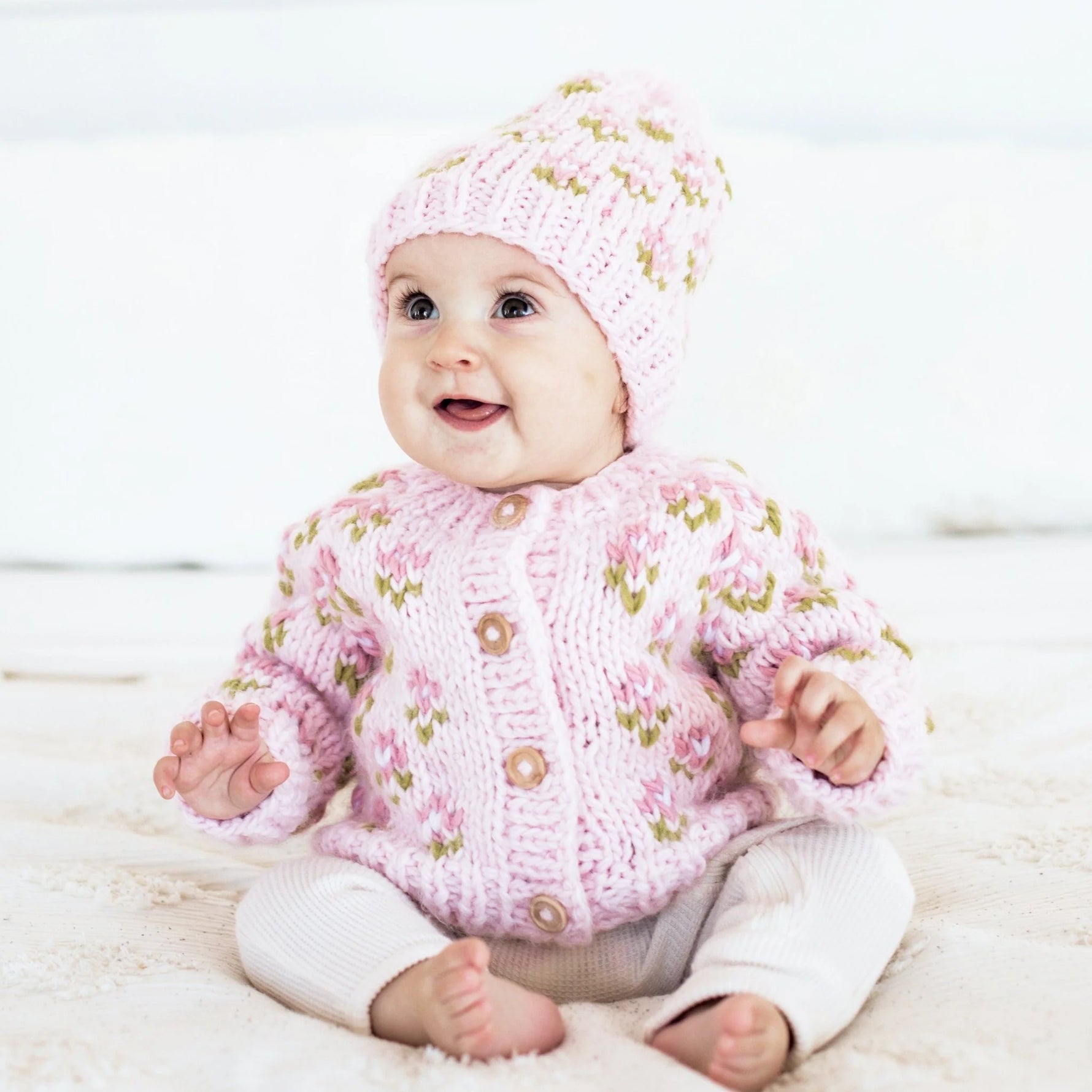 Huggalugs Bitty Blooms Blush Cardigan Sweater Lifestyle 2