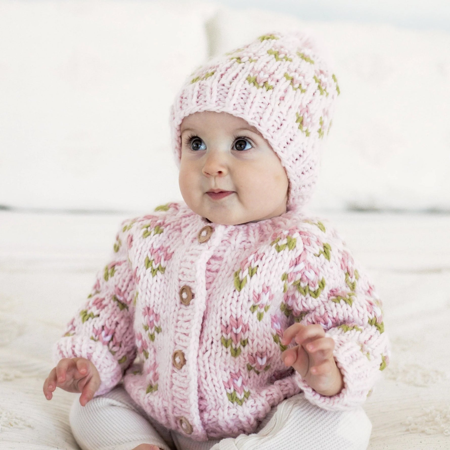 Huggalugs Bitty Blooms Blush Cardigan Sweater Lifestyle 1