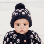 Huggalugs Bitty Blooms Indigo Beanie Hat - Lifestyle 1