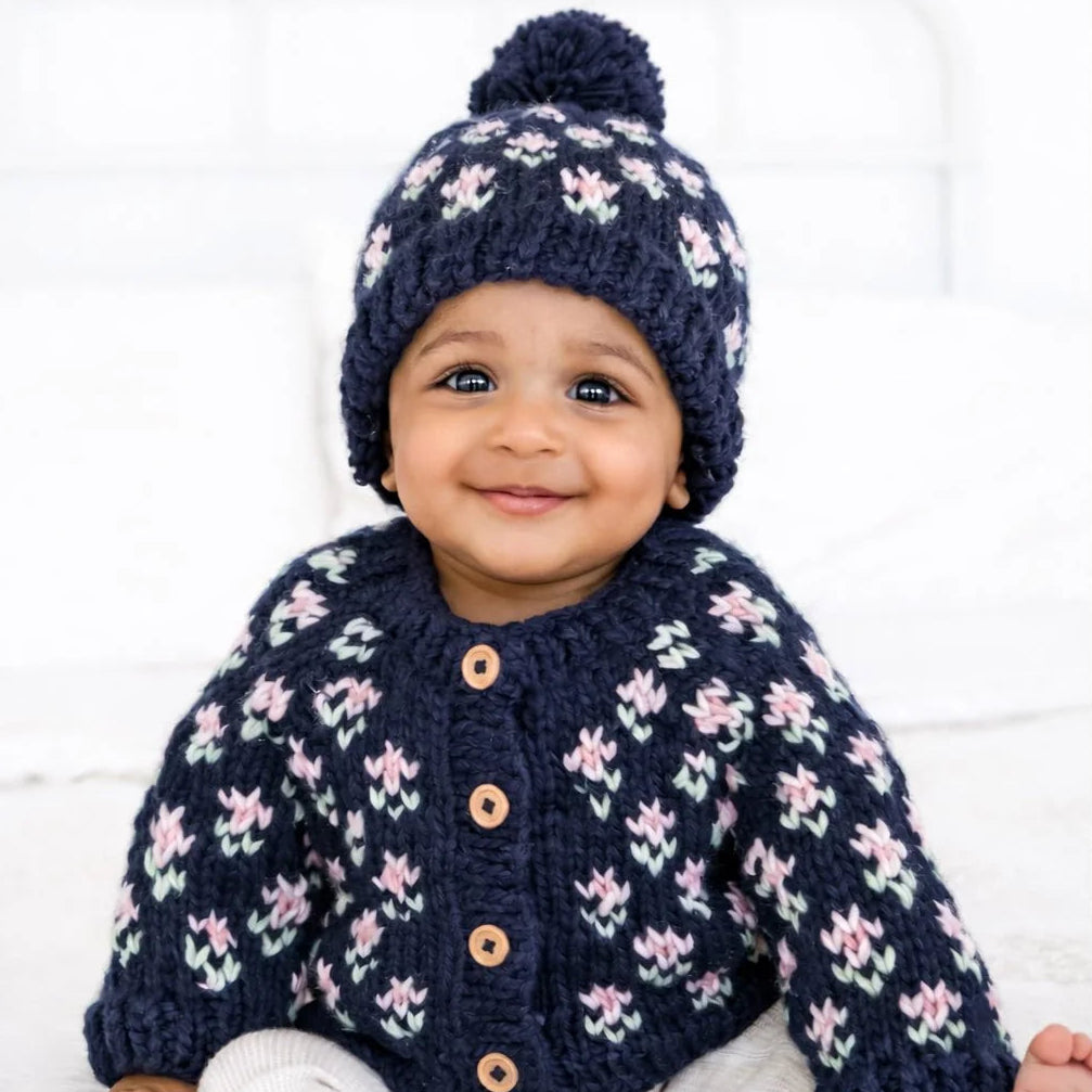 Huggalugs Bitty Blooms Indigo Beanie Hat - Lifestyle 2