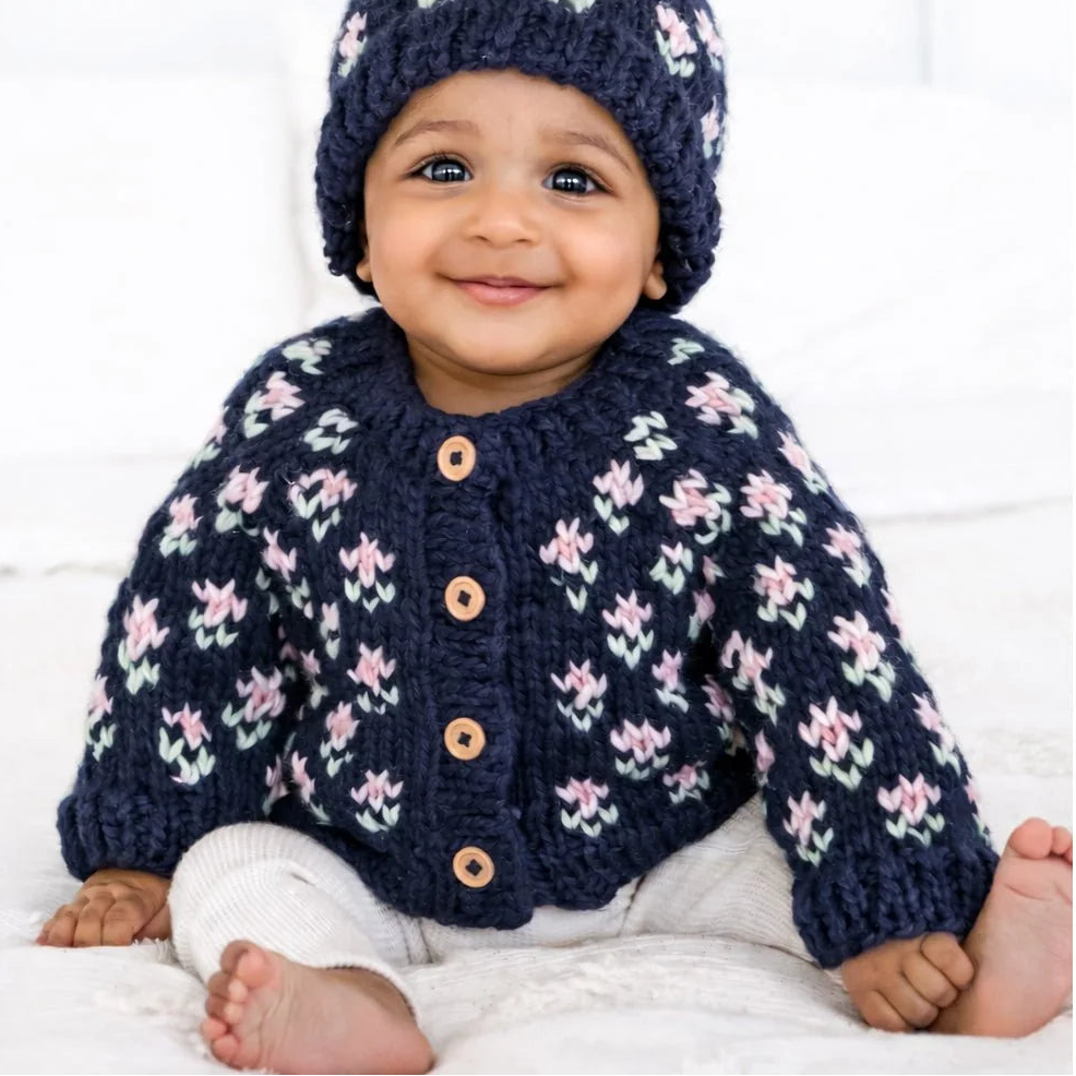 Huggalugs Bitty Blooms Indigo Cardigan Sweater - Lifestyle 2
