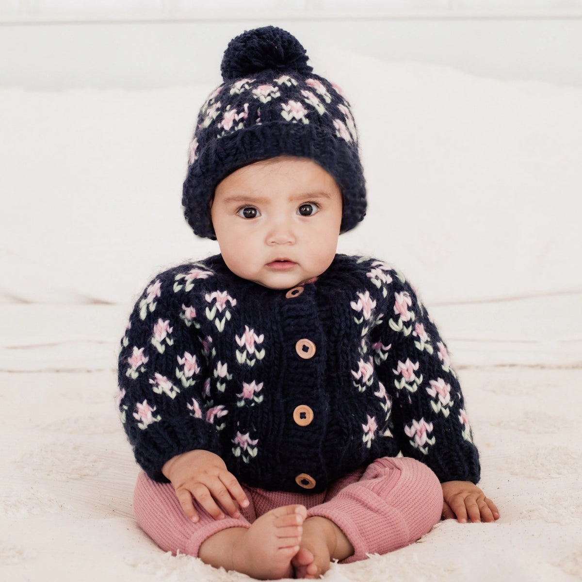 Huggalugs Bitty Blooms Indigo Cardigan Sweater - Lifestyle 1