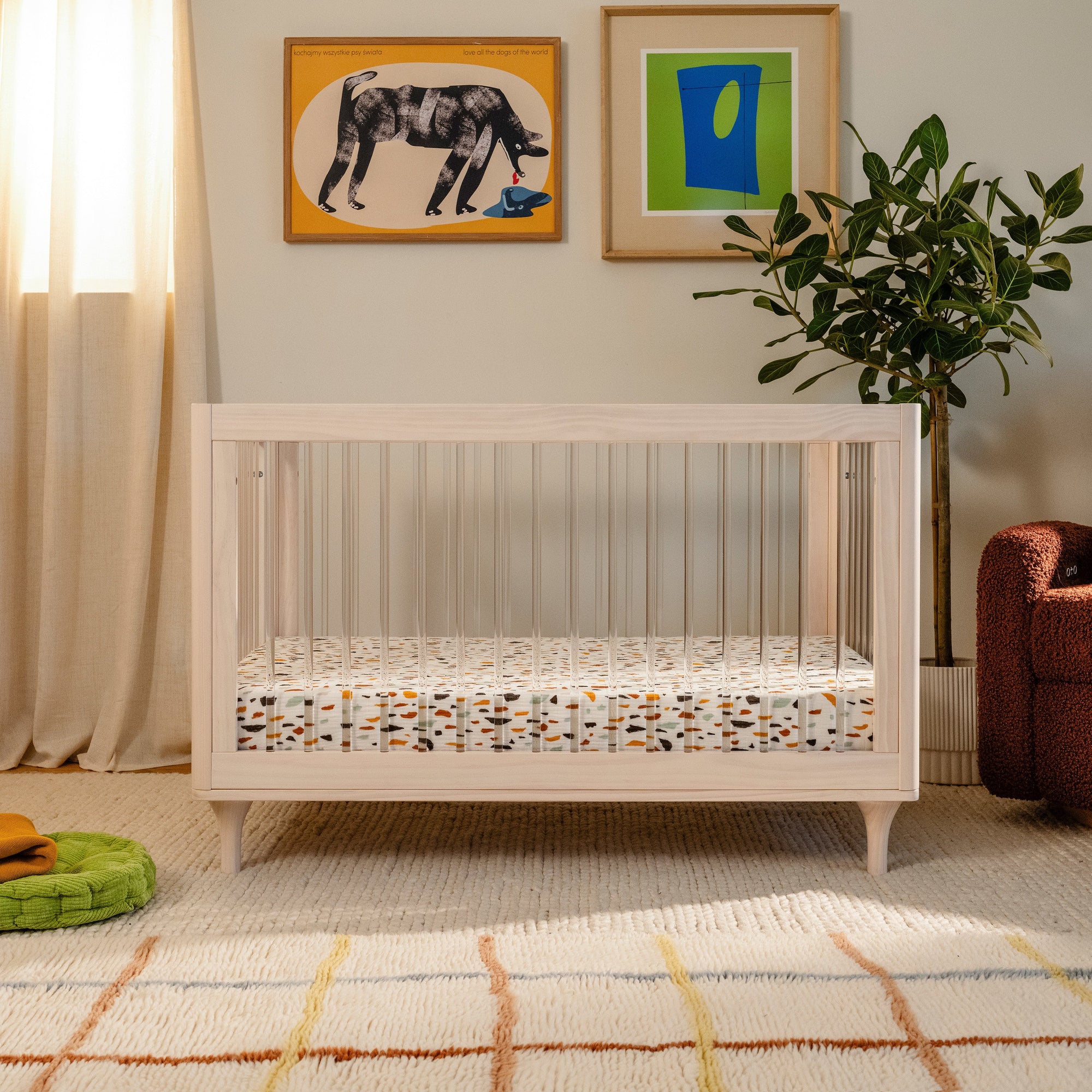  Babyletto Lolly 3-in-1 Convertible Crib - Washed Natural / Acrylic Lifestyle