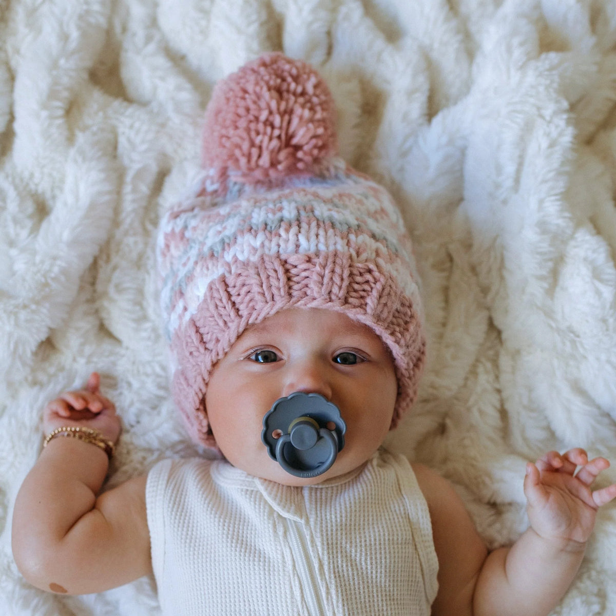Huggalugs Fairisle Rosy Beanie Hat Lifestyle 4