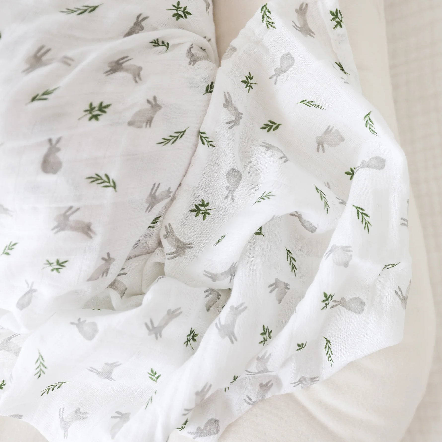 Lulujo Muslin Swaddle Blanket Bunnies - Close Up of Fabric
