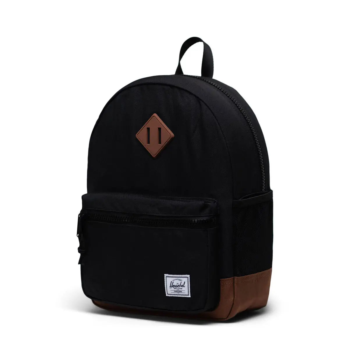 Herschel Heritage Kids Backpack - Black/Saddle Brown- Side Angle View 20L