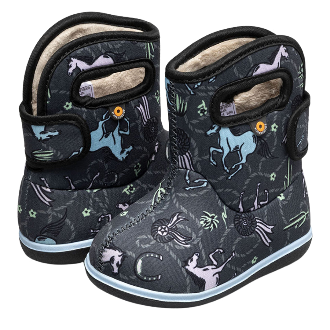 Baby Bogs II Boots - Dark Grey Horses Back and Front View