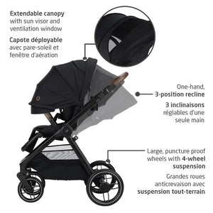 Maxi-Cosi Oxford Stroller & Mico Luxe+ Travel System Extendable Canopy