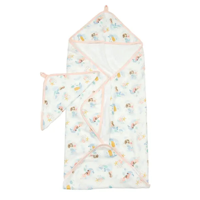 Loulou Lollipop Hooded Towel and Washcloth Set - Mermaids