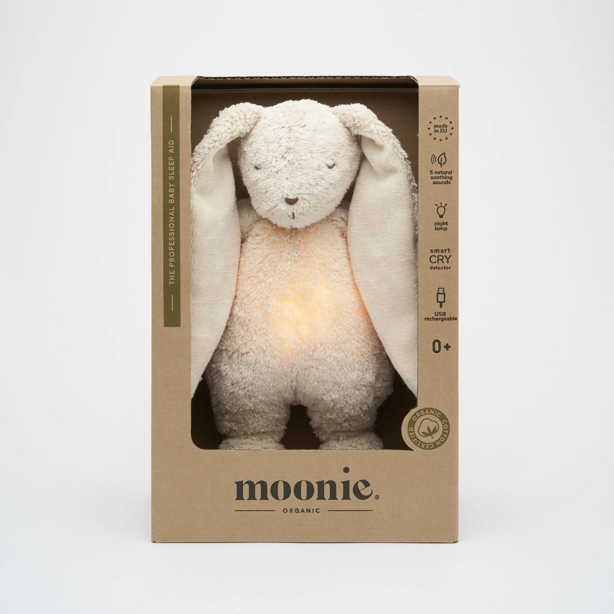 MOONIE Organic Humming Bunny with Lamp - Sand Lifestyle Boxed