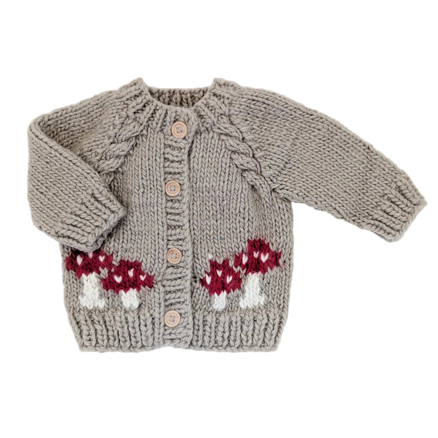 Huggalugs Mushroom Cardigan Sweater - Pebble