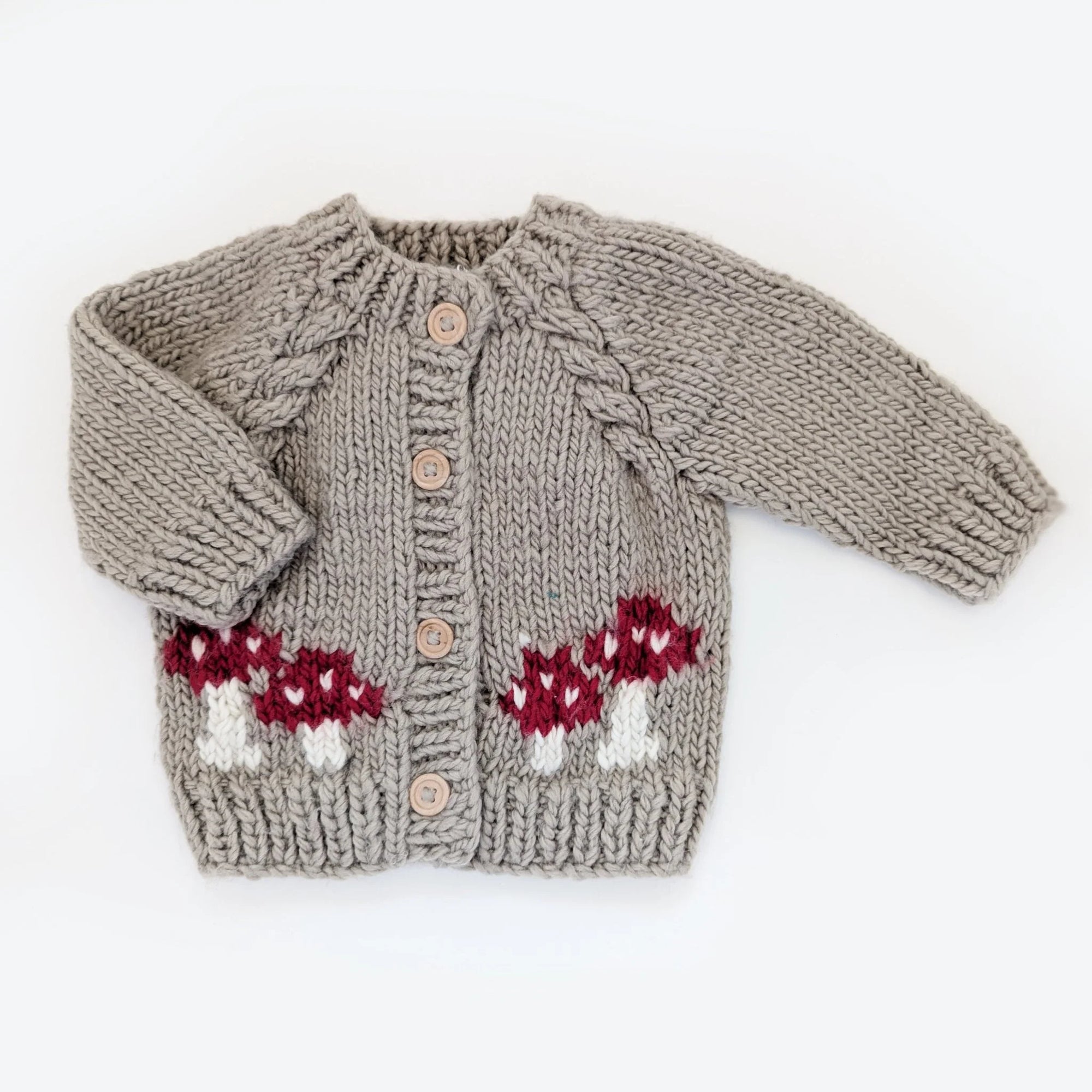 Huggalugs Mushroom Cardigan Sweater - Pebble