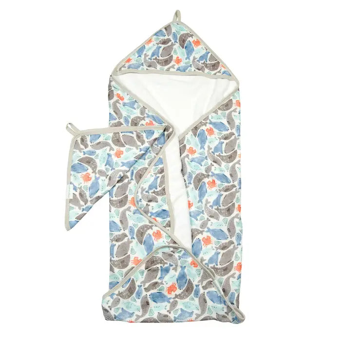 Loulou Lollipop Hooded Towel and Washcloth Set - Seals