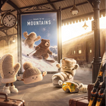 Jellycat Amuseables Sports Ski Club Goggles - Train Station Lifestyle with Fitswell Mitten & Brizzlestomp Bear & Amuseables Pomilly