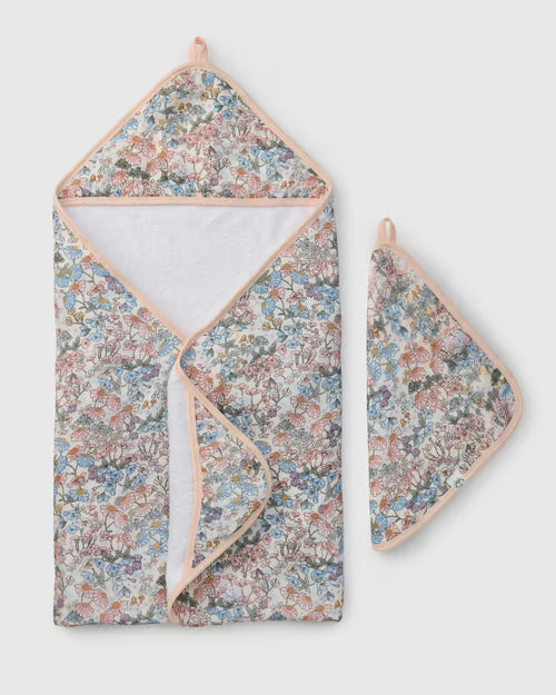 Loulou Lollipop Hooded Towel and Washcloth Set - English Garden
