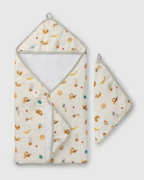 Loulou Lollipop Hooded Towel and Washcloth Set - French Breakfast
