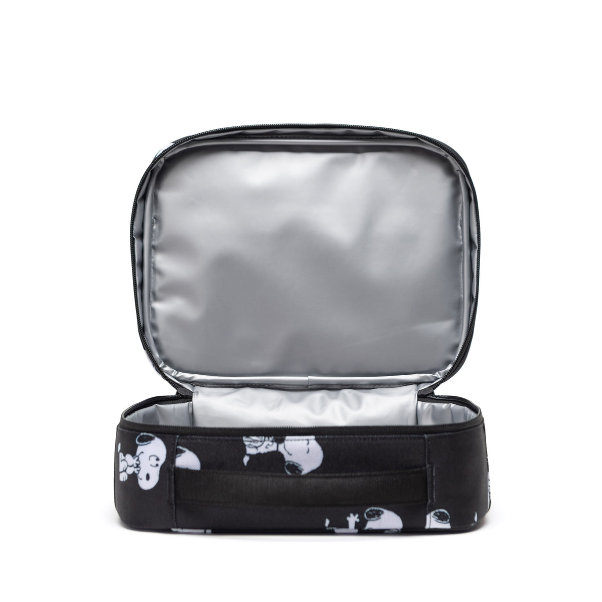 Herschel Pop Quiz Peanuts® Collection Lunch Box - Snoopy & Woodstock Black Open with Lining