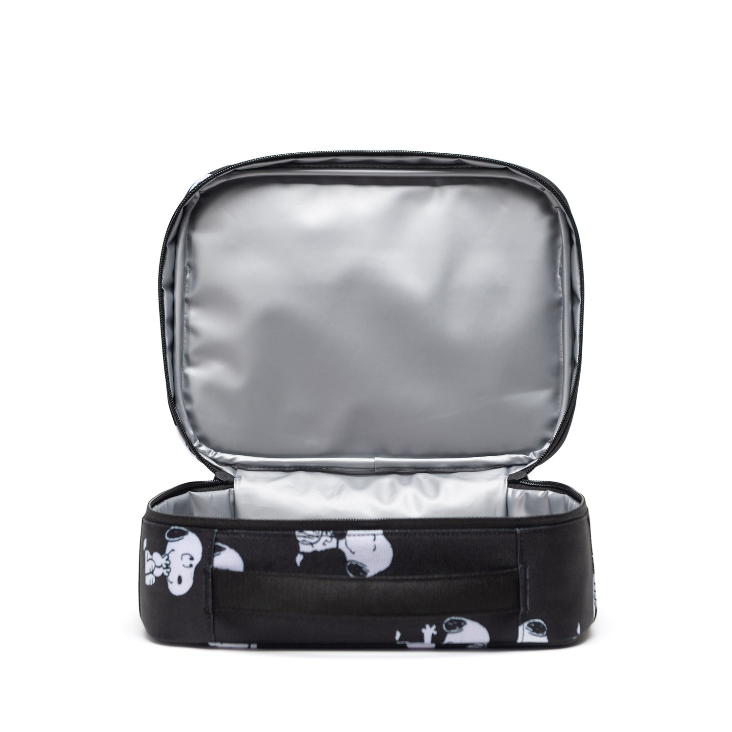 Herschel Pop Quiz Peanuts® Collection Lunch Box - Snoopy & Woodstock Black Open with Lining