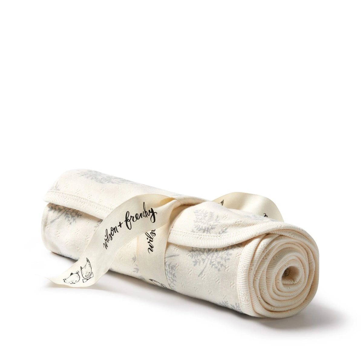 Wilson + Frenchy Organic Pointelle Bunny Rug Swaddle Blanket - Forever Ferns - Rolled