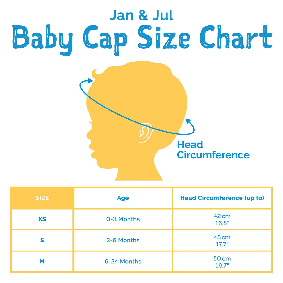 Jan & Jul Sun Soft UV Baby Cap - Size Chart