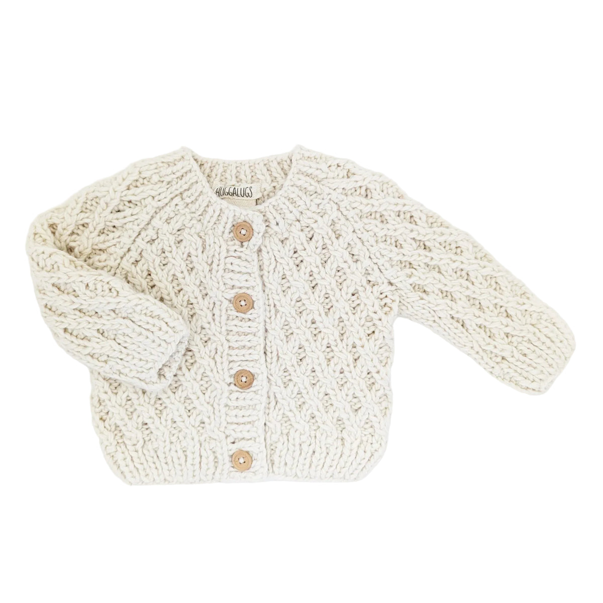 Huggalugs Waffle Knit Cardigan Sweater - Natural