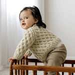 Huggalugs Waffle Knit Cardigan Sweater - Natural Lifestyle 2