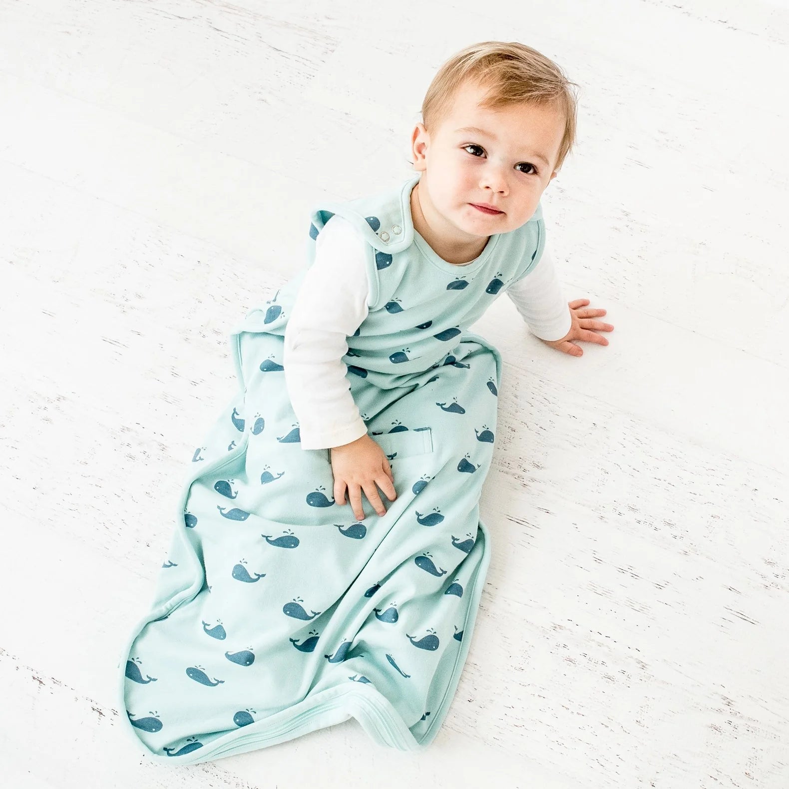 Woolino 4 Season Ultimate Merino Wool Baby Sleep Bag - Whales Lifestyle 1