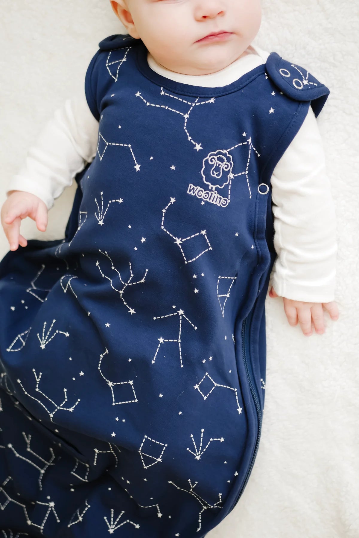 Woolino 4 Season Ultimate Merino Wool Baby Sleep Bag - Night Sky Lifestyle 2