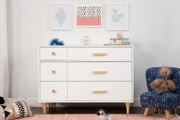 Babyletto double dresser Babyletto Lolly 6 Drawer Double Dresser - White with Natural