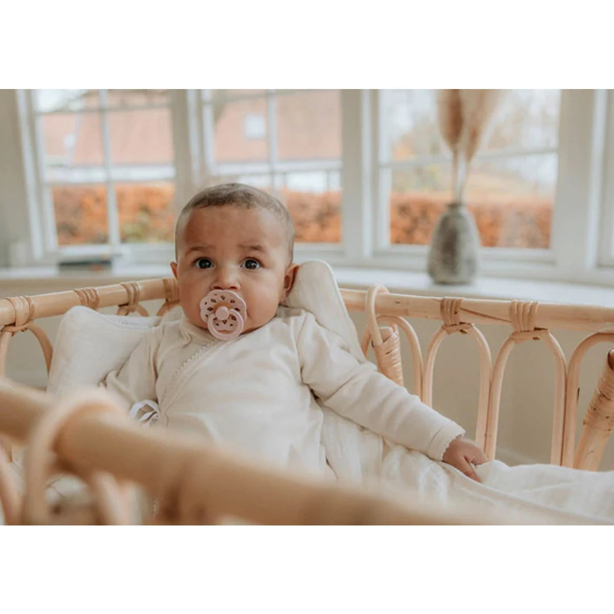 BIBS Boheme Pacifier 2 Pack Woodchuck and Blush -Lifestyle