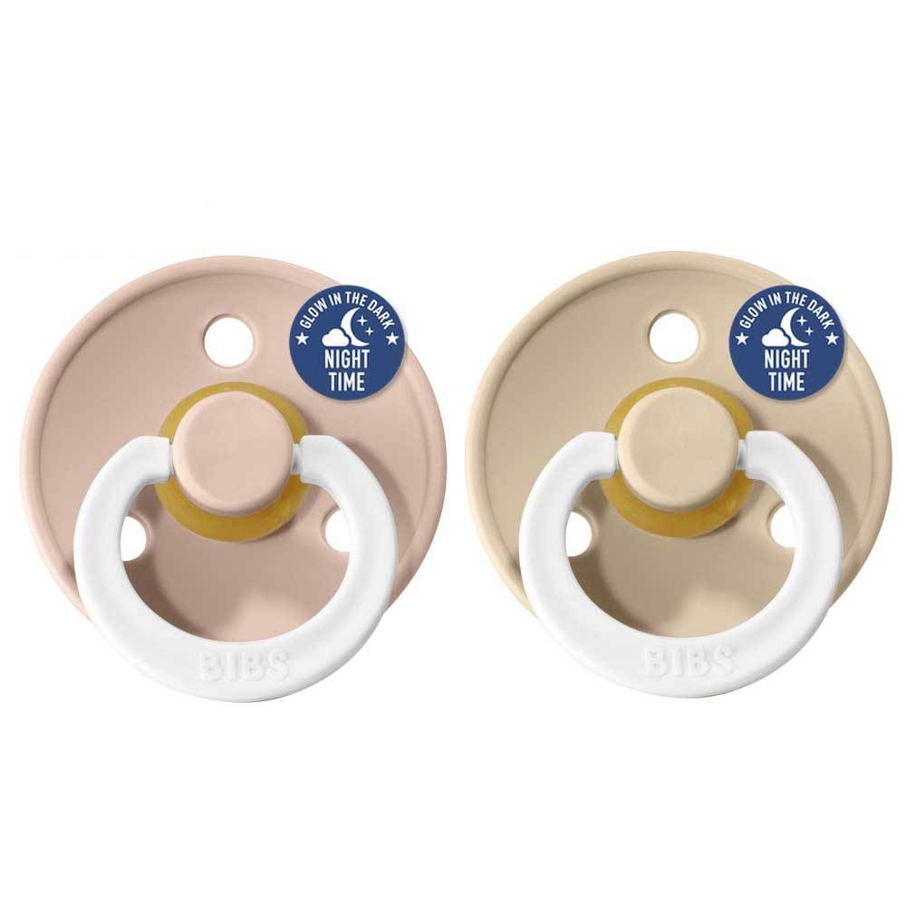 BIBS Pacifiers pacifiers Size 1  0-6 M BIBS Pacifier Glow In The Dark Night 2 Pack - Blush and Vanilla