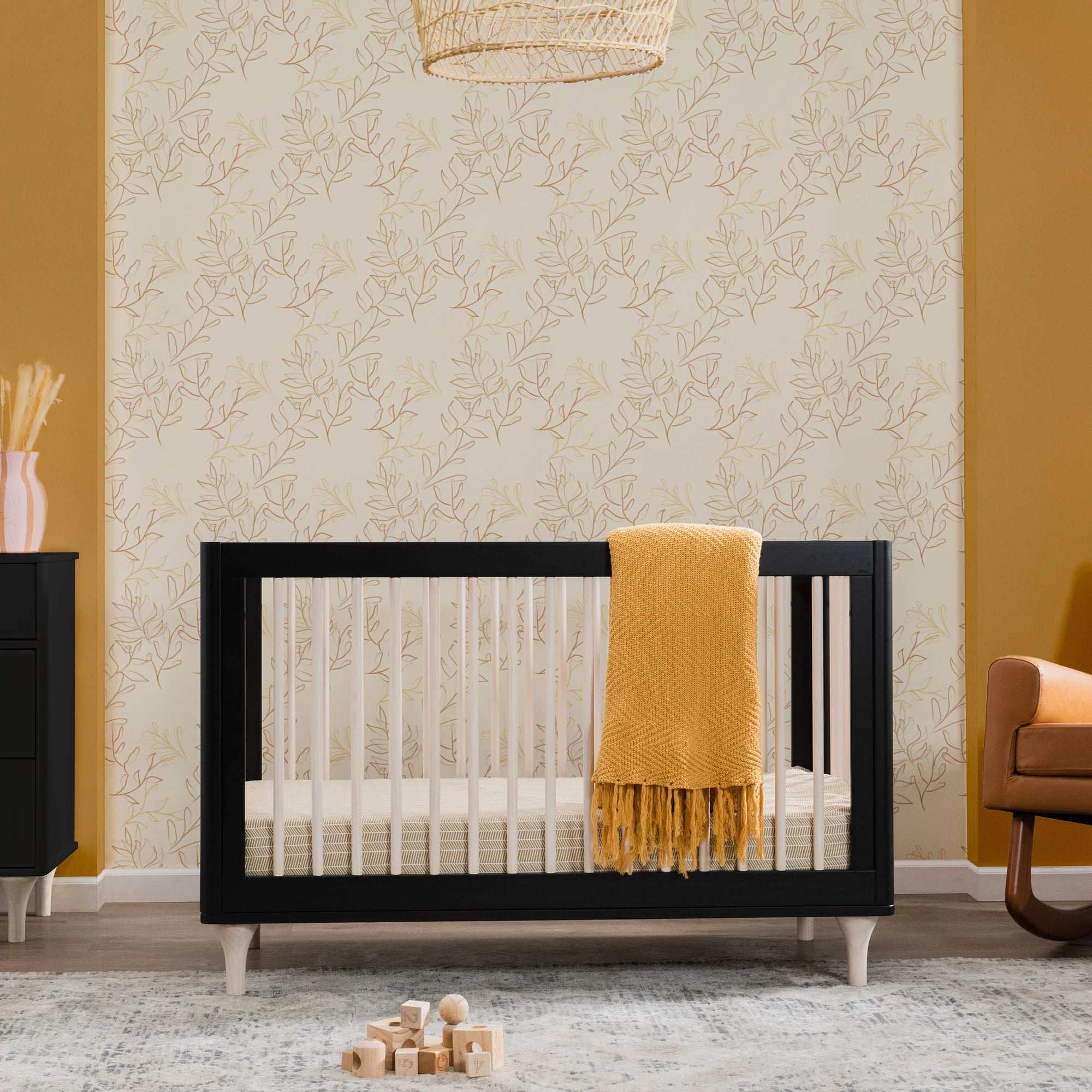 Babyletto Lolly 3-in-1 Convertible Crib Black / Washed Natural Lifestyle