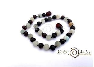 Healing Amber amber anklet 5.5 inch Healing Amber Baltic Amber and Gemstone Anklet/Bracelet - Raw Molasses and Amazonite