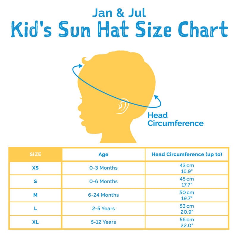 Jan & Jul hat Jan & Jul Gro-With-Me Sun Hat - Size Chart
