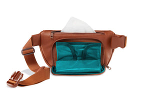 Kibou Vegan Leather Fanny Pack Diaper Bag - Brown Open