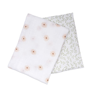 lulujo swaddle blanket Lulujo Cotton Muslin Swaddle Blanket 2 PK - Daisies & Greenery