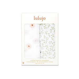 lulujo swaddle blanket Lulujo Cotton Muslin Swaddle Blanket 2 PK - Daisies & Greenery