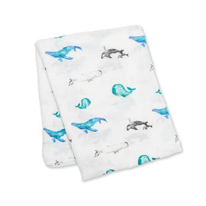 lulujo swaddle blanket Lulujo Deluxe Bamboo Muslin Swaddle Blanket - Whales
