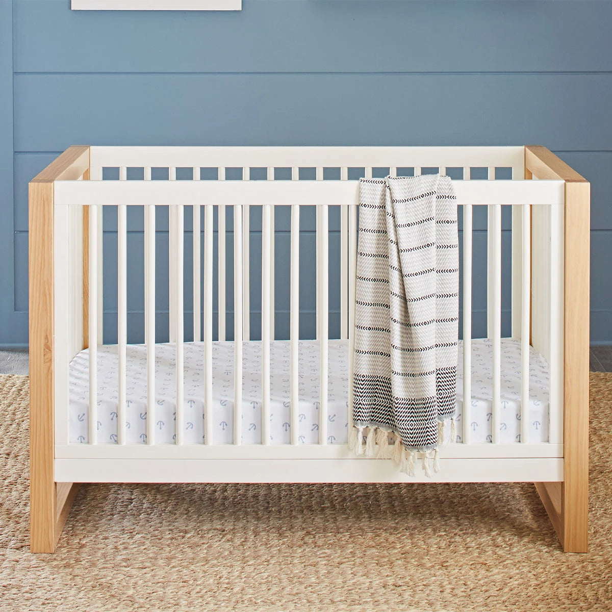 Warm White / Honey - Namesake Nantucket 3-in-1 Convertible Crib with Toddler Bed Conversion Kit Lifestyle 1