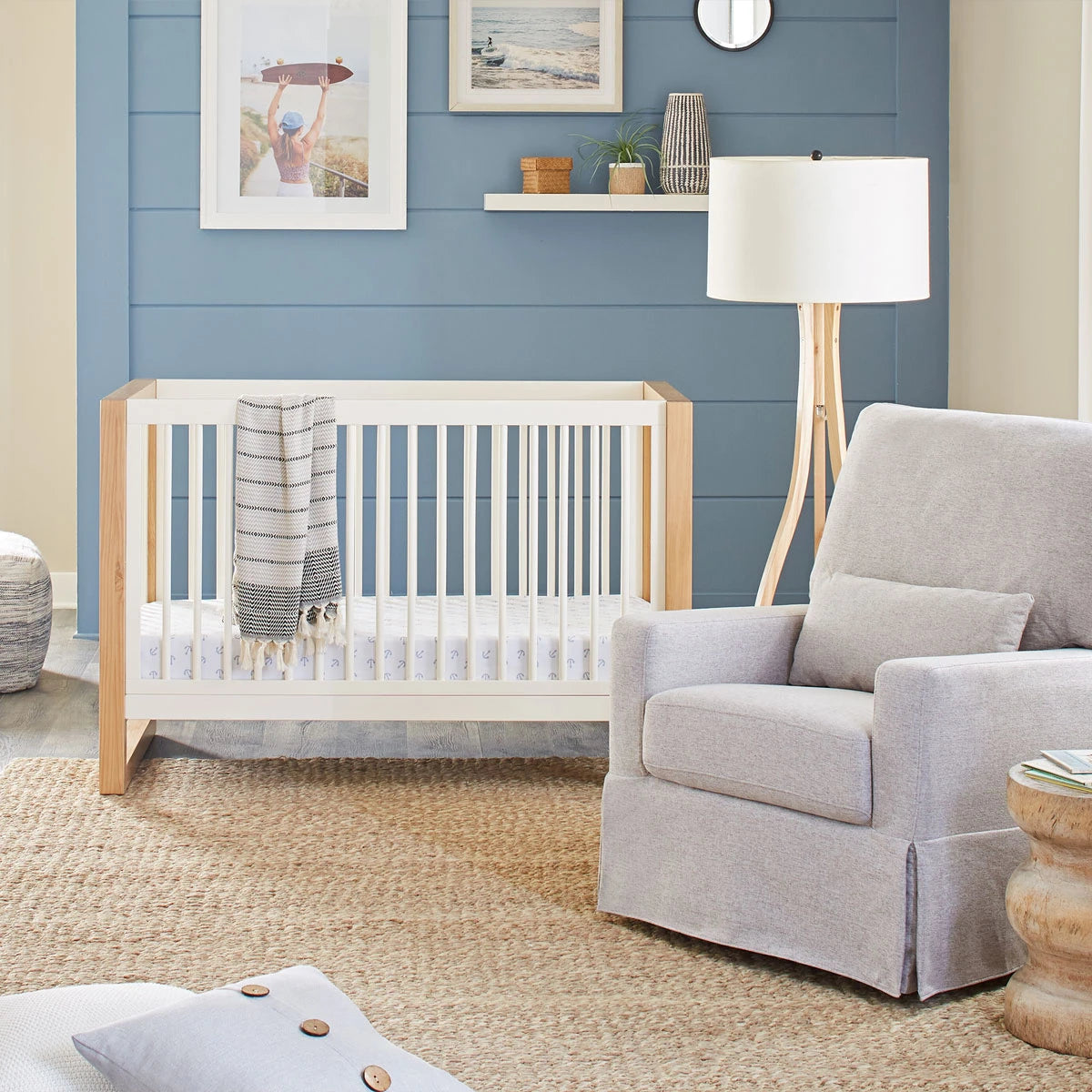 Warm White / Honey - Namesake Nantucket 3-in-1 Convertible Crib with Toddler Bed Conversion Kit Lifestyle 4
