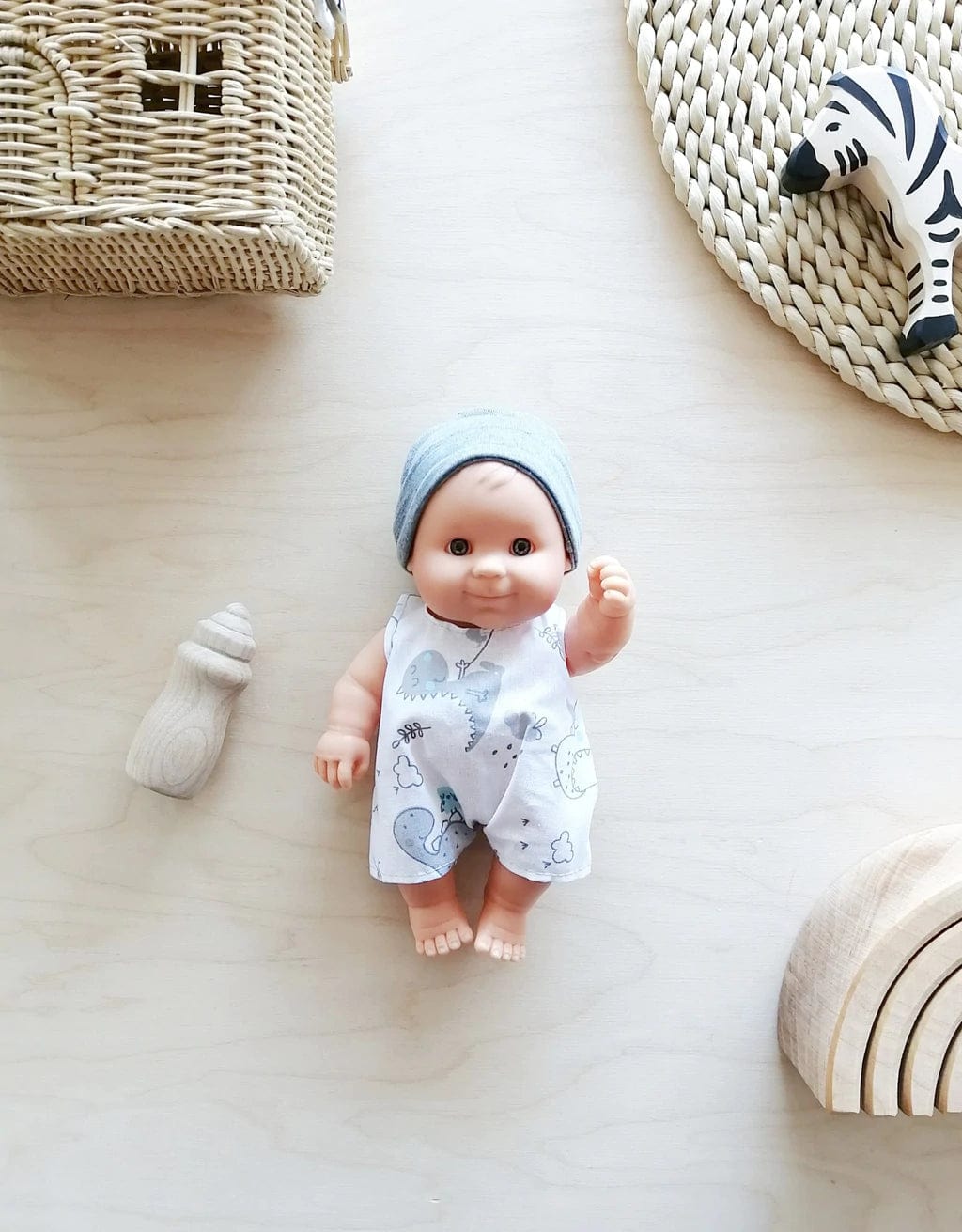 Minikane/Paola Reina doll clothes Dino Romper & Grey Hat Minikane/Paola Reina Peques Doll Clothing Set