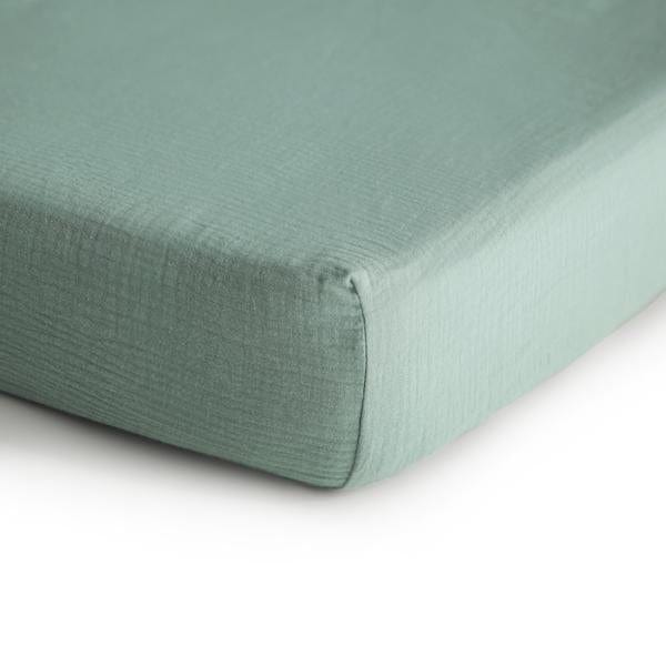 Mushie crib sheet Mushie Muslin Cotton Crib Sheet - Roman Green