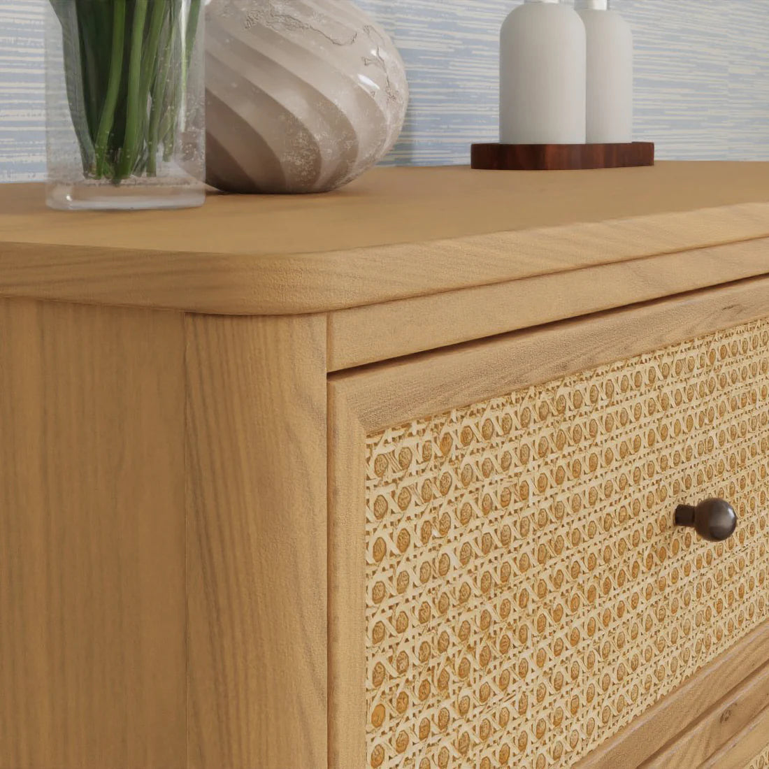 Honey / Honey Cane - Namesake Marin with Cane 6 Drawer Assembled Dresser Detail