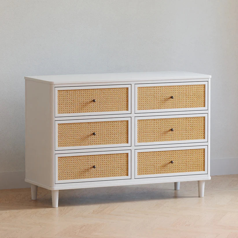 Warm White / Honey Cane - Namesake Marin with Cane 6 Drawer Assembled Dresser