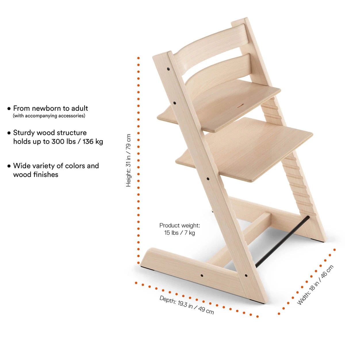 Stokke High Chairs & Booster Seats Stokke Tripp Trapp® High Chair and Cushion with Stokke® Tray - Measurements