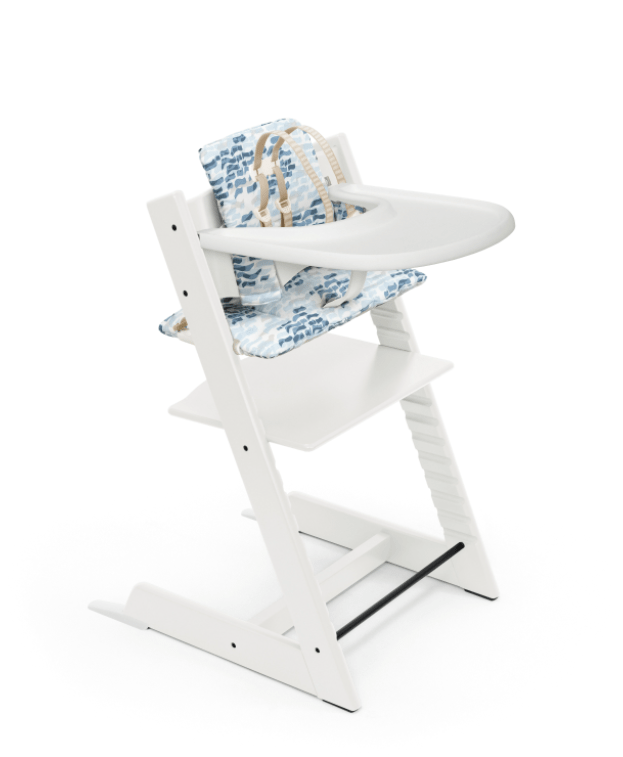 Stokke High Chairs & Booster Seats White / Waves Blue Cushion Stokke Tripp Trapp® High Chair and Cushion with Stokke® Tray