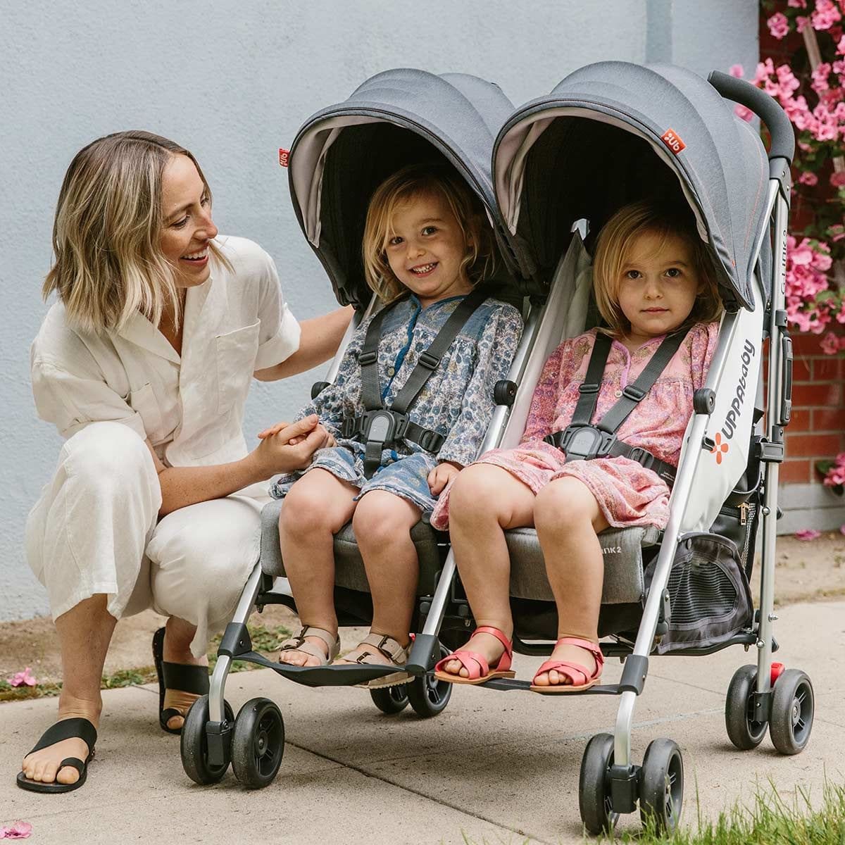 UPPAbaby G-LINK 2 Double Umbrella Stroller - Greyson (Charcoal Melange/Silver) Lifestyle