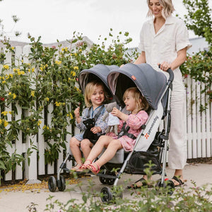 UPPAbaby G-LINK 2 Double Umbrella Stroller - Greyson (Charcoal Melange/Silver) Lifestyle 3