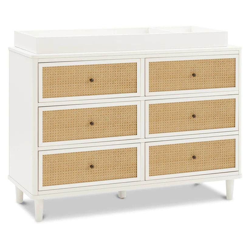 Warm White / Honey Cane - Namesake Marin with Cane 6 Drawer Assembled Dresser Optional Change Tray