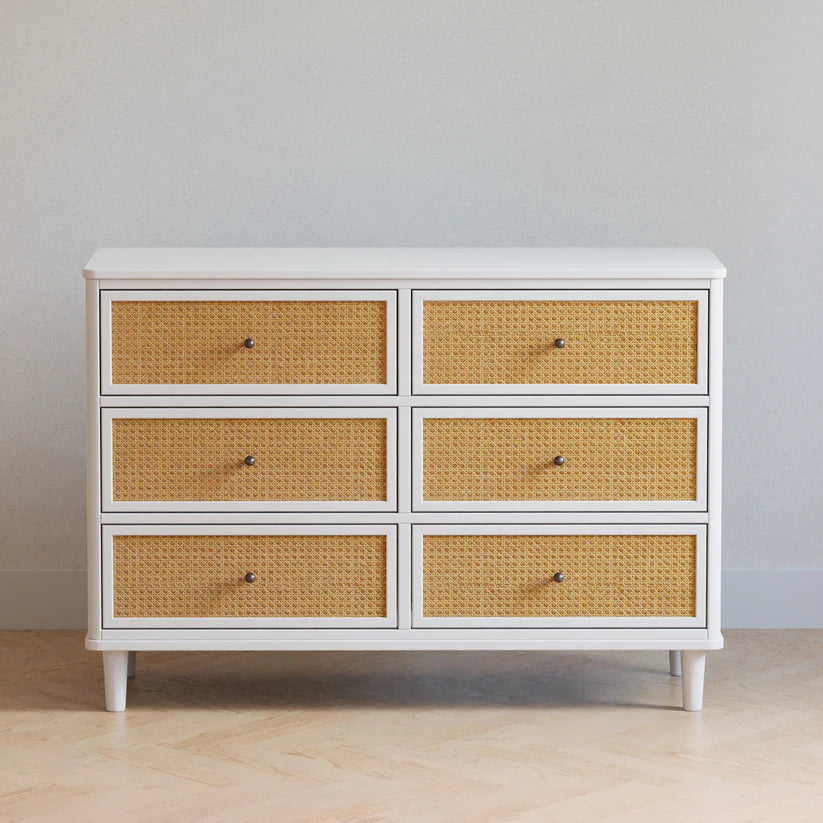 Warm White / Honey Cane - Namesake Marin with Cane 6 Drawer Assembled Dresser